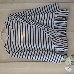 Crown & Ivy Classic Black and White Striped 3/4 Sleeve Ruffle Top New